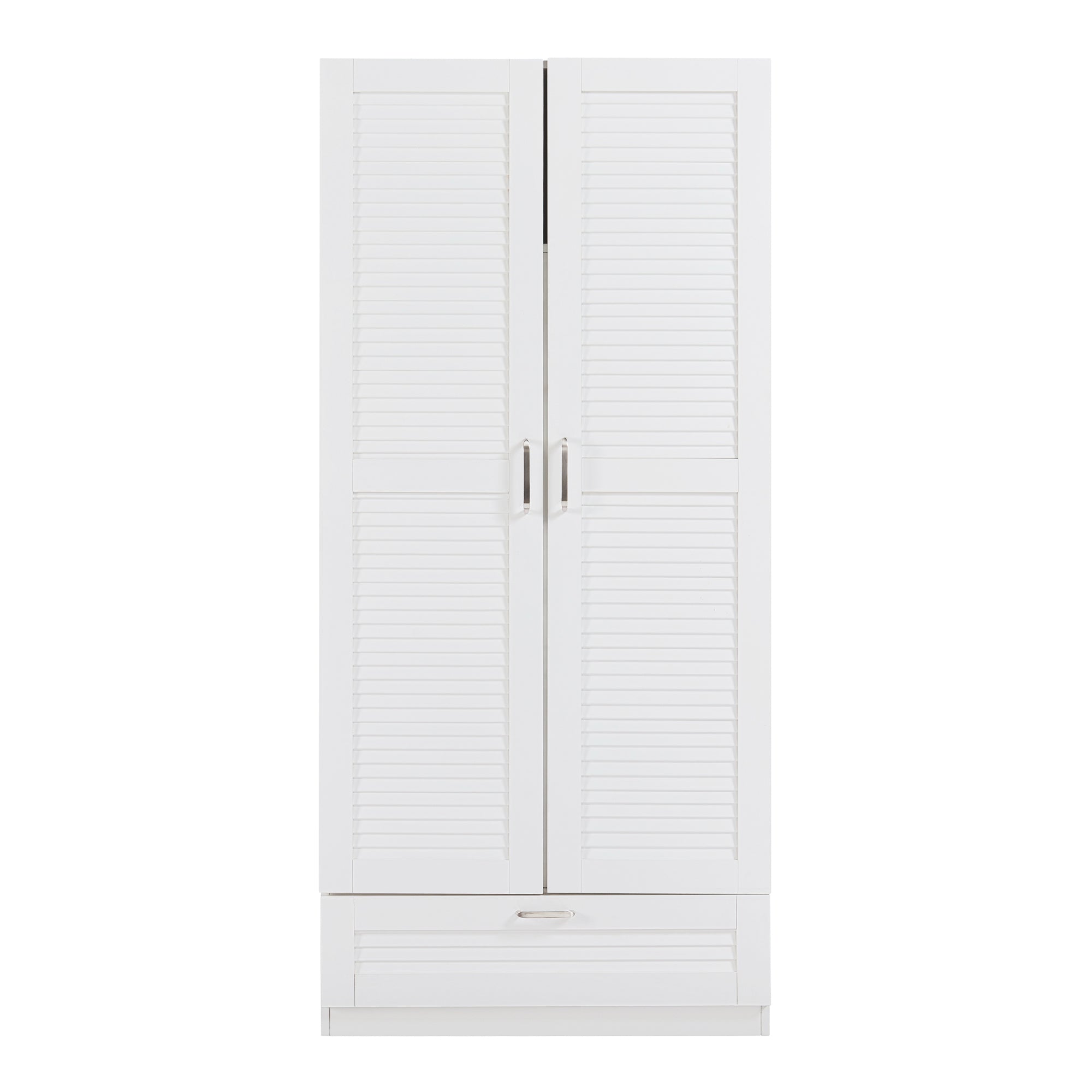 Armadio Guardaroba Finning con Ante a Persiana e Cassetto 176 x 80 x 52 cm Bianco [en.casa]