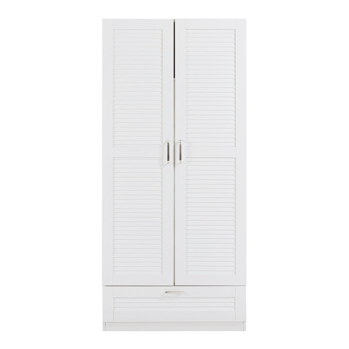 Armadio Guardaroba Finning con Ante a Persiana e Cassetto 176 x 80 x 52 cm Bianco [en.casa]