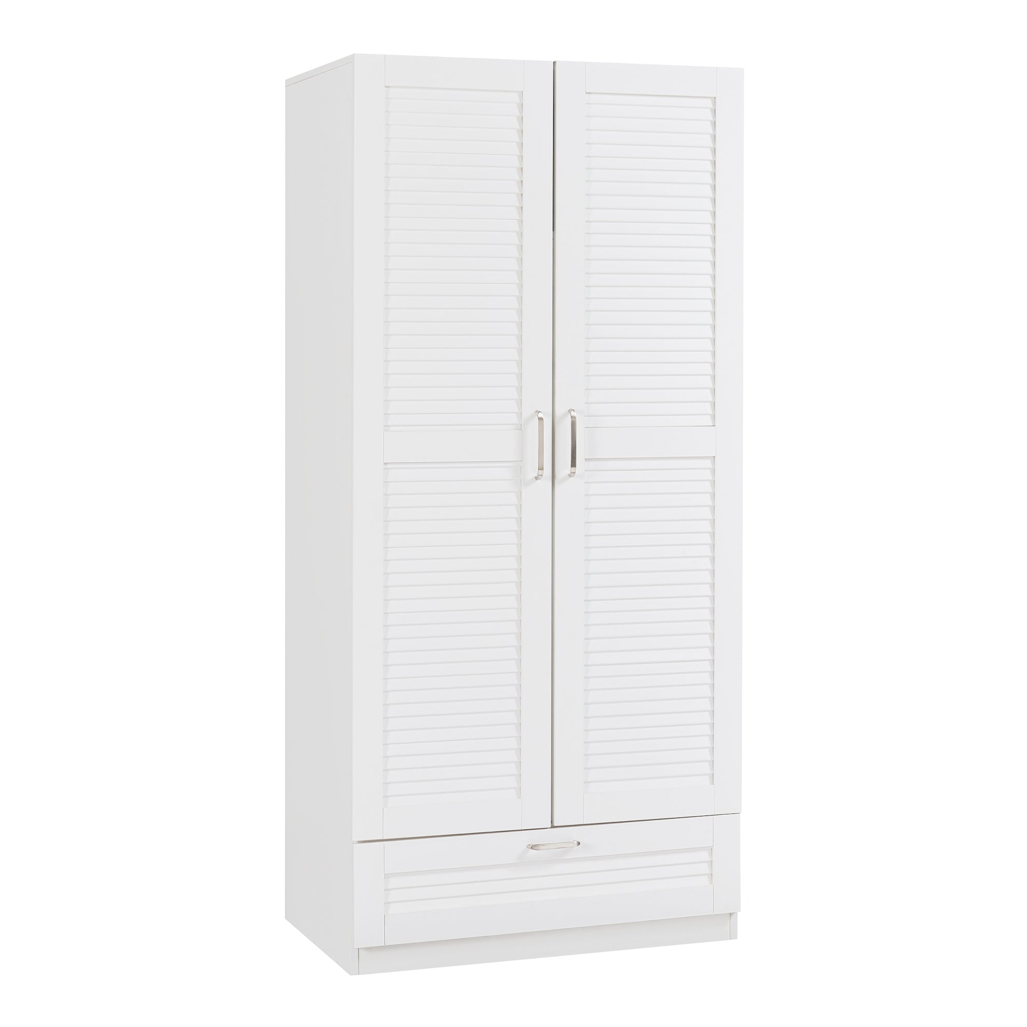 Armadio Guardaroba Finning con Ante a Persiana e Cassetto 176 x 80 x 52 cm Bianco [en.casa]