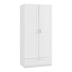 Armadio Guardaroba Finning con Ante a Persiana e Cassetto 176 x 80 x 52 cm Bianco [en.casa]