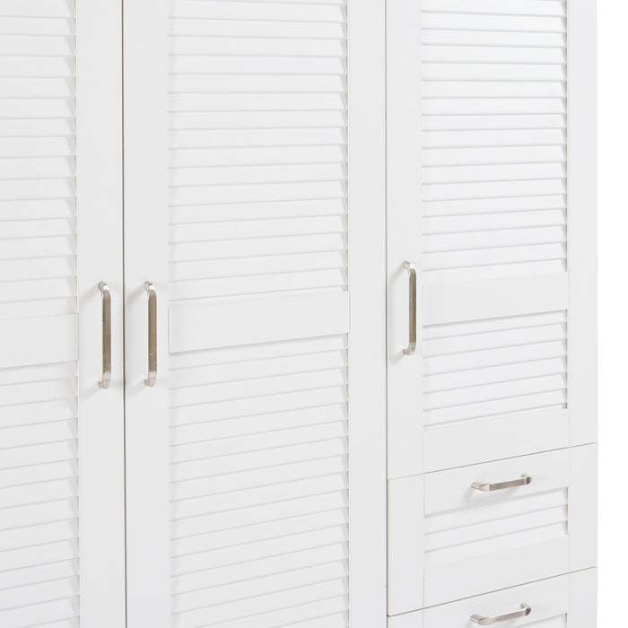 Armadio Guardaroba Finning con Ante a Persiana e Cassettiera 176 x 120 x 52 cm Bianco [en.casa]