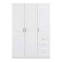 Armadio Guardaroba Finning con Ante a Persiana e Cassettiera 176 x 120 x 52 cm Bianco [en.casa]