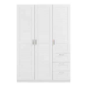 Armadio Guardaroba Finning con Ante a Persiana e Cassettiera 176 x 120 x 52 cm Bianco [en.casa]