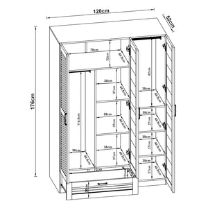 Armadio Guardaroba Finning con Ante a Persiana e Cassetto 176 x 120 x 52 cm Bianco [en.casa]