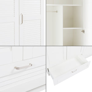 Armadio Guardaroba Finning con Ante a Persiana e Cassetto 176 x 120 x 52 cm Bianco [en.casa]