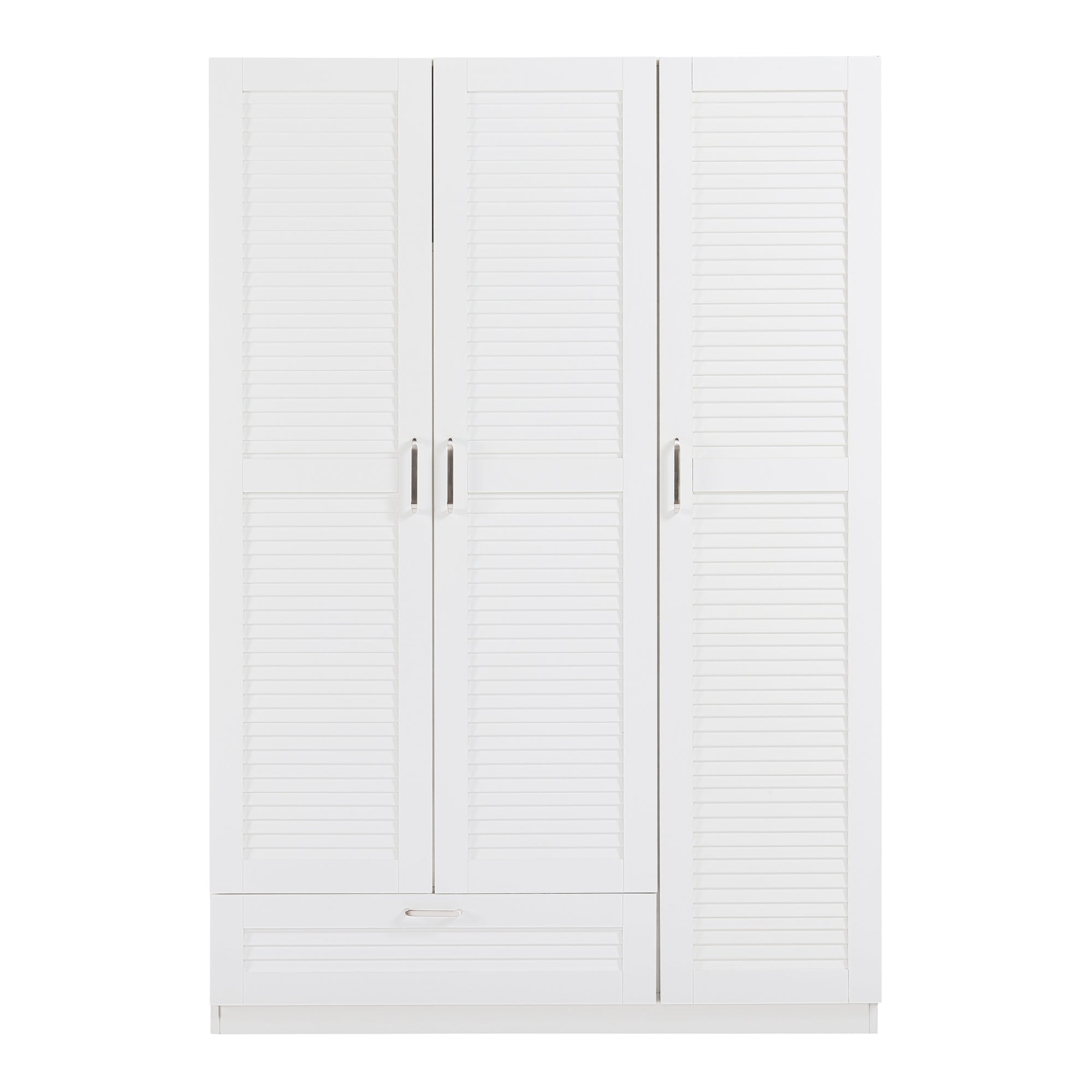 Armadio Guardaroba Finning con Ante a Persiana e Cassetto 176 x 120 x 52 cm Bianco [en.casa]