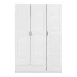 Armadio Guardaroba Finning con Ante a Persiana e Cassetto 176 x 120 x 52 cm Bianco [en.casa]