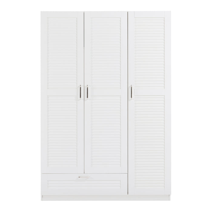 Armadio Guardaroba Finning con Ante a Persiana e Cassetto 176 x 120 x 52 cm Bianco [en.casa]