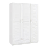 Armadio Guardaroba Finning con Ante a Persiana e Cassetto 176 x 120 x 52 cm Bianco [en.casa]