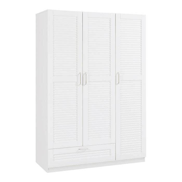 Armadio Guardaroba Finning con Ante a Persiana e Cassetto 176 x 120 x 52 cm Bianco [en.casa]