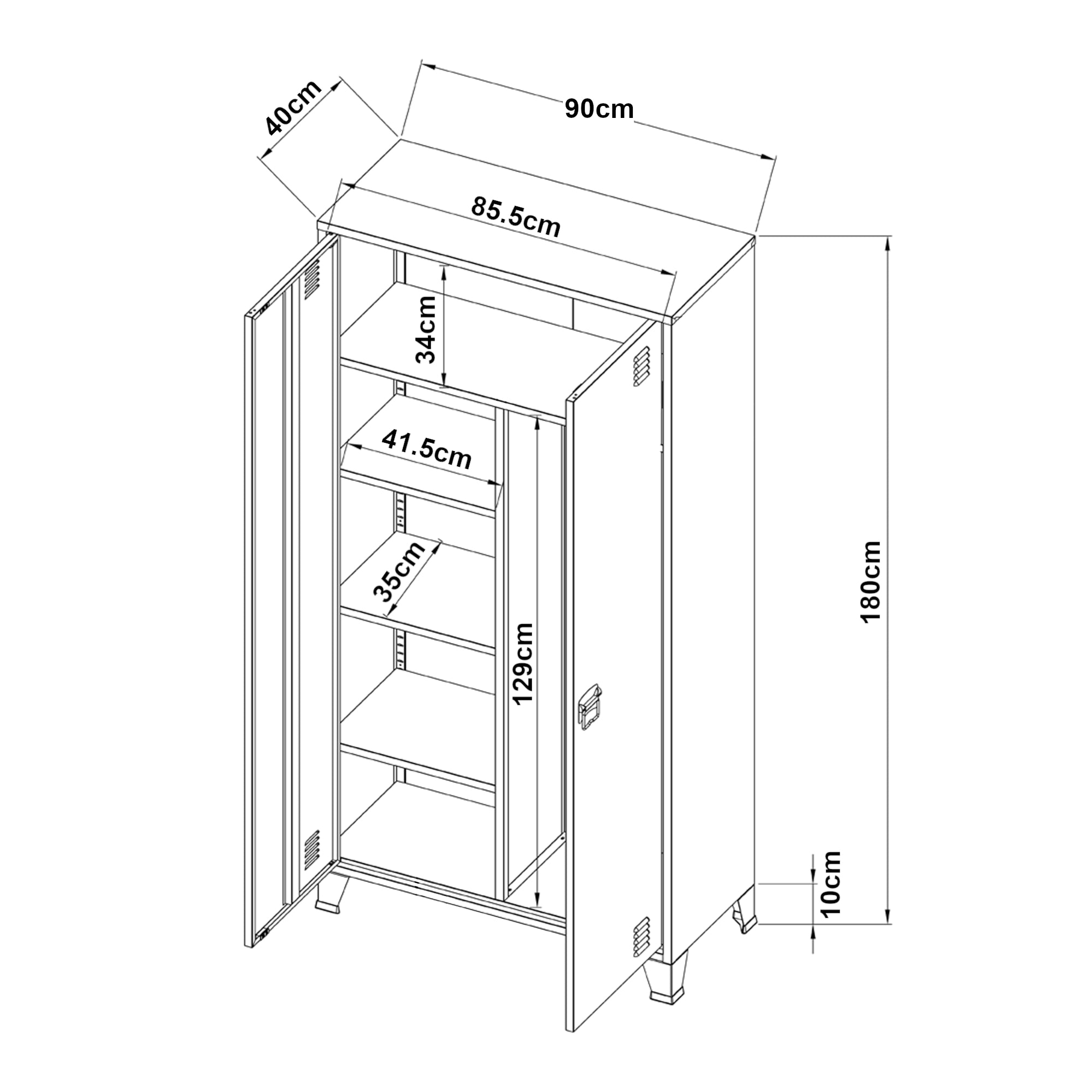 Armadio Hankasalmi per Guardaroba 180 x 90 x 40 cm Acciaio Bianco [en.casa]