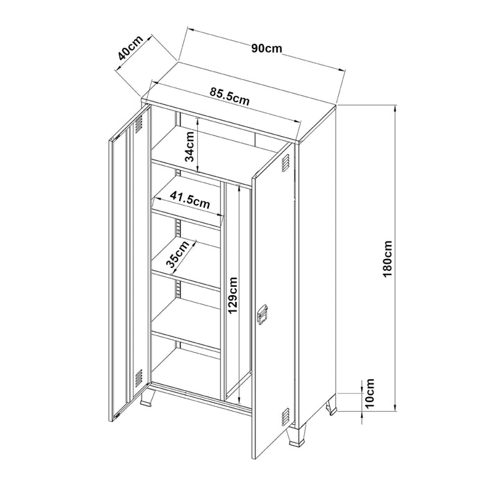 Armadio Hankasalmi per Guardaroba 180 x 90 x 40 cm Acciaio Bianco [en.casa]