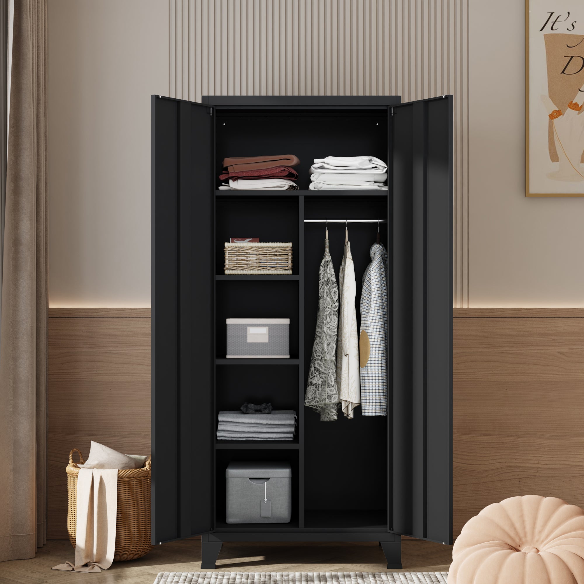 Armadio Hankasalmi per Guardaroba 180 x 90 x 40 cm Acciaio Nero [en.casa]