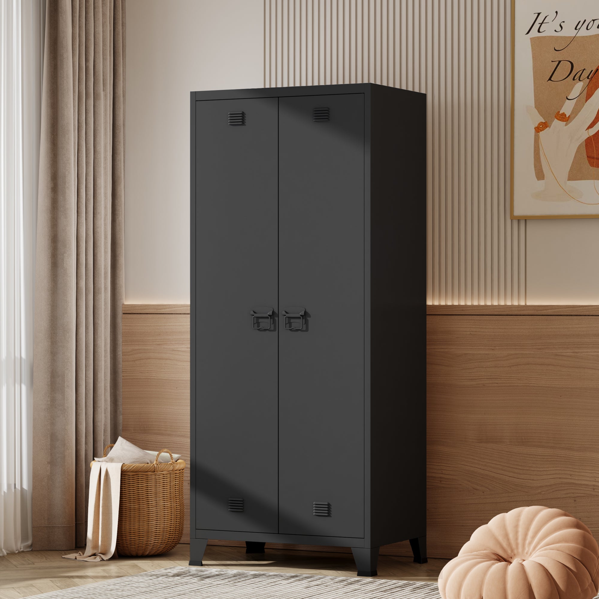 Armadio Hankasalmi per Guardaroba 180 x 90 x 40 cm Acciaio Nero [en.casa]