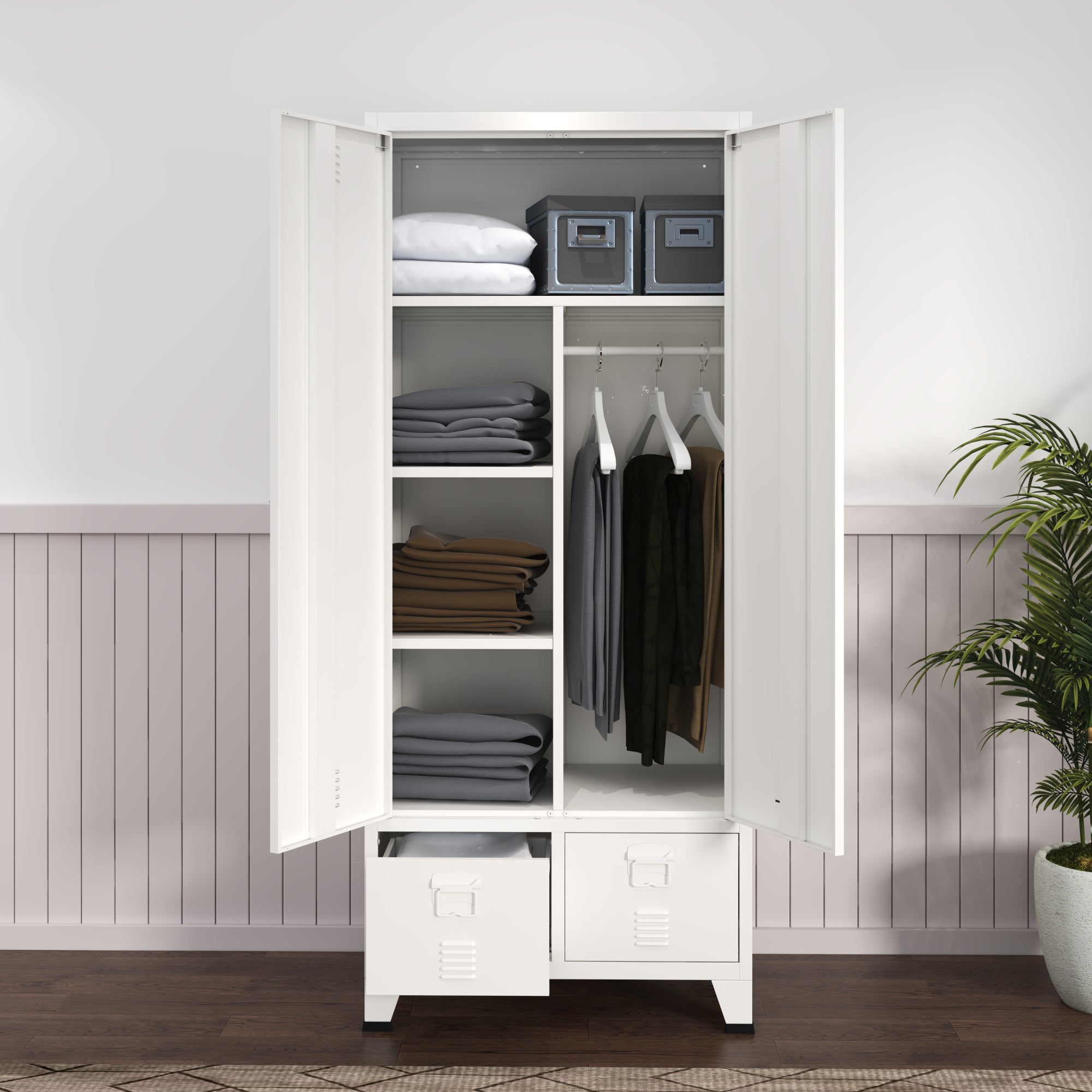 Armadio Hankasalmi per Guardaroba con Cassetti 180 x 90 x 40 cm Acciaio Bianco [en.casa]