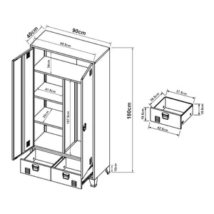 Armadio Hankasalmi per Guardaroba con Cassetti 180 x 90 x 40 cm Acciaio Nero [en.casa]