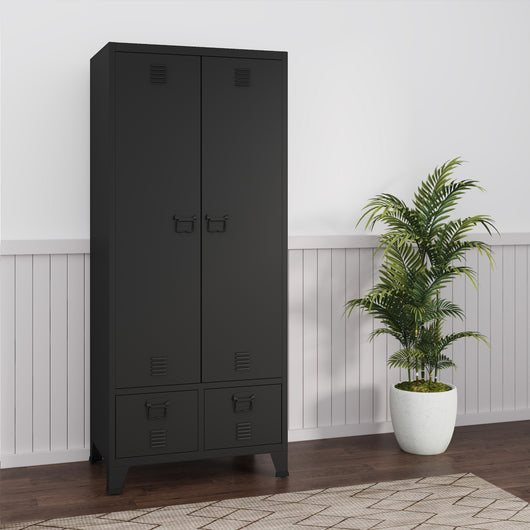 Armadio Hankasalmi per Guardaroba con Cassetti 180 x 90 x 40 cm Acciaio Nero [en.casa]