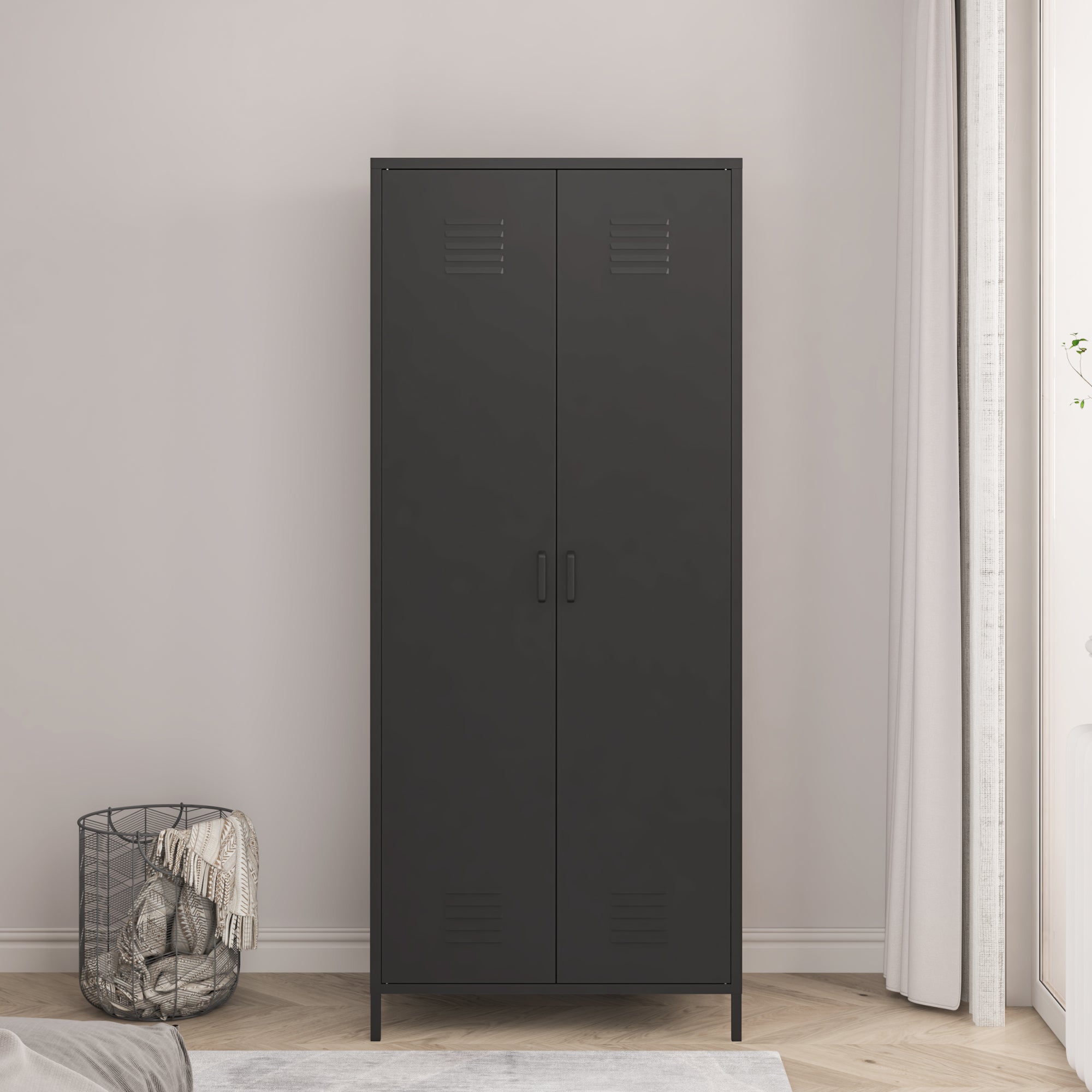Armadio Seinäjoki per Guardaroba in Acciaio 180 x 76 x 50 cm - Nero Opaco [en.casa]