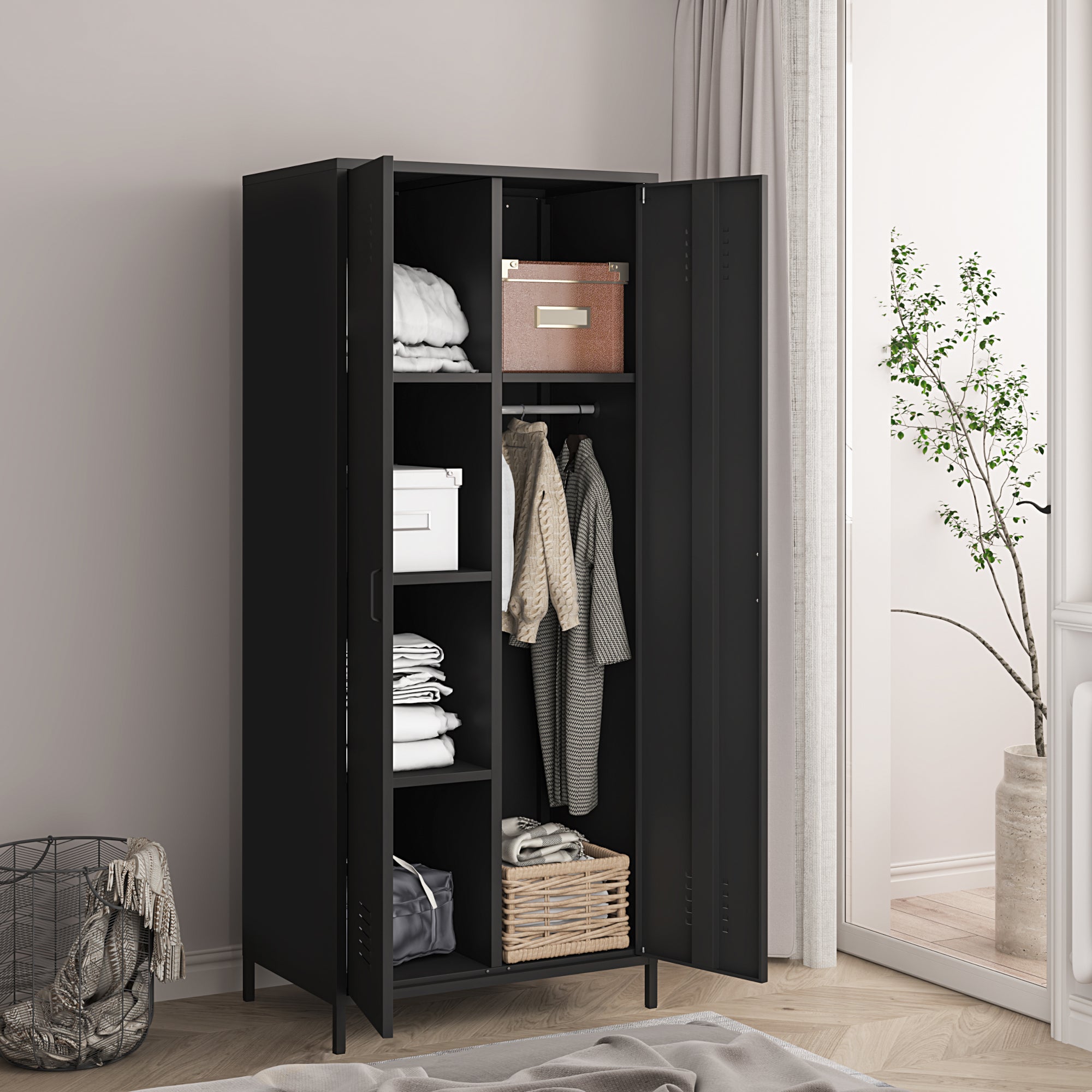 Armadio Seinäjoki per Guardaroba in Acciaio 180 x 76 x 50 cm - Nero Opaco [en.casa]