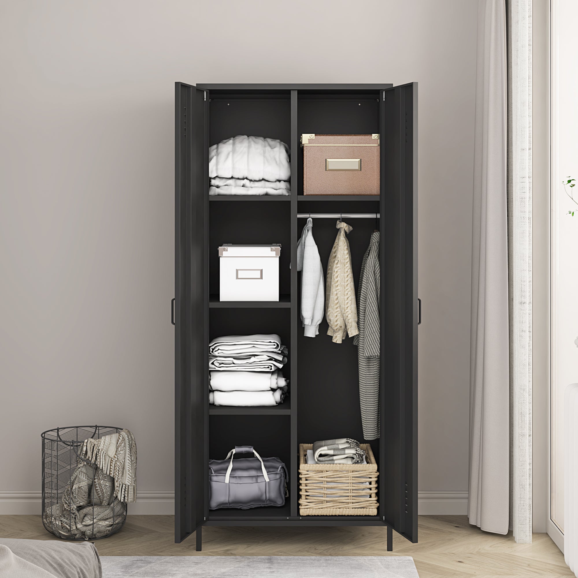 Armadio Seinäjoki per Guardaroba in Acciaio 180 x 76 x 50 cm - Nero Opaco [en.casa]