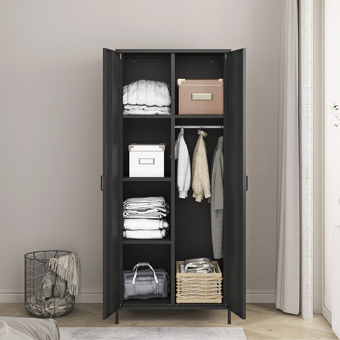 Armadio Seinäjoki per Guardaroba in Acciaio 180 x 76 x 50 cm - Nero Opaco [en.casa]