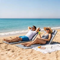 Set 2 Sdraio da Spiaggia con Schienale Regolabile su 5 Livelli, Poggiatesta e Borsa da Viaggio, Lettini Spiaggia Pieghevoli in Acciaio e PE, 134x48x33-43 cm, Grigio