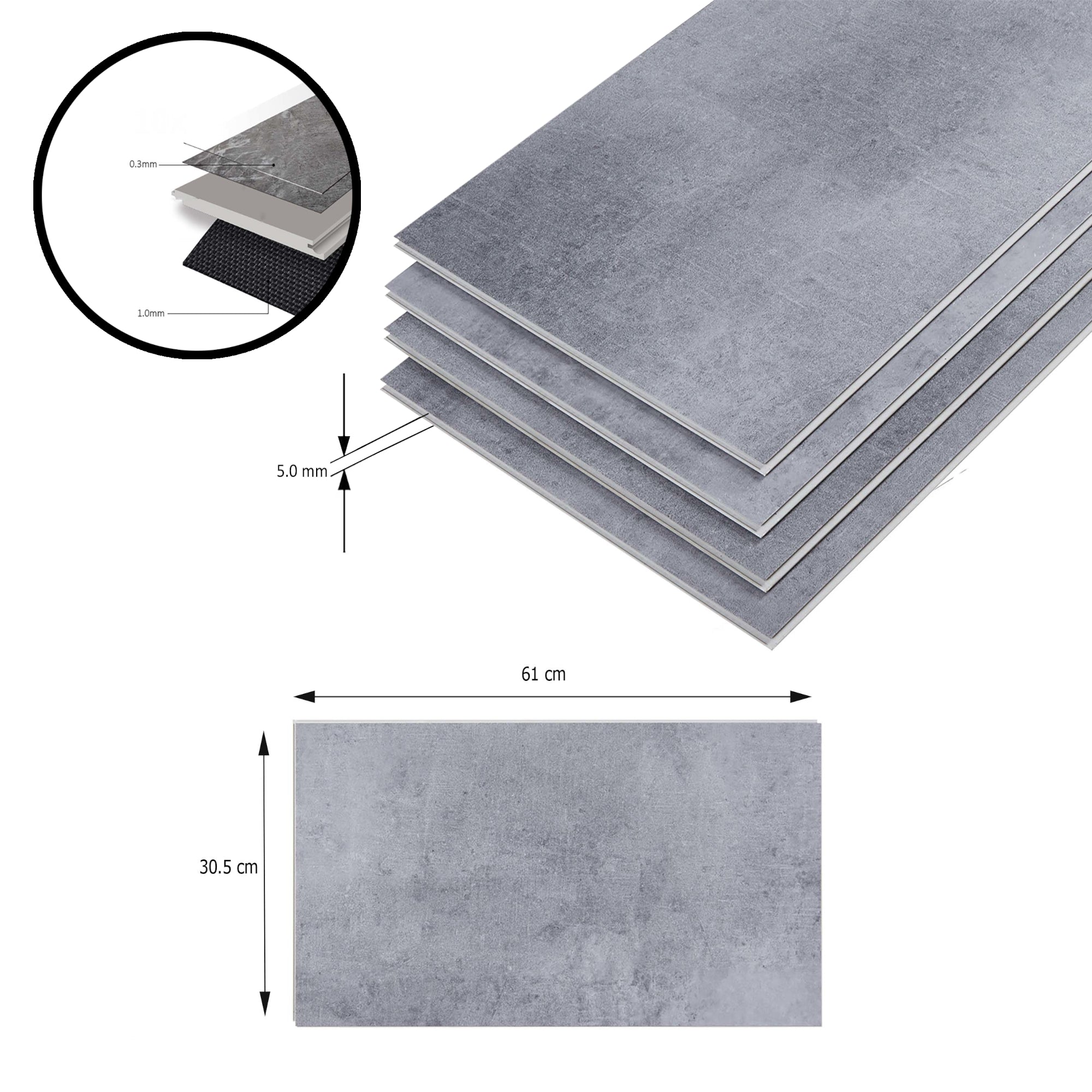 Set Aldire 40 Piastrelle SPC di Pavimento a Incastro Click Pavimentazione per Interni - Effetto Cemento NEU.HOLZ