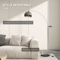 Lampada da Terra Vintage ad Arco con Asta Regolabile, Interruttore a Pedale, Attacco E27, Argento