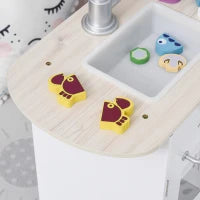 Cucina Giocattolo per Bambini in Legno con 14 Accessori, Forno, Lavandino, Frigo e Microonde, Età 3+ Anni, 86x64x84.5cm, Bianco e Argento
