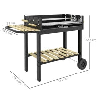 Barbecue a Carbonella ad Altezza Regolabile con 2 Griglie e 2 Ripiani, in Metallo e Legno, 113x53.5x82.5 cm, Nera