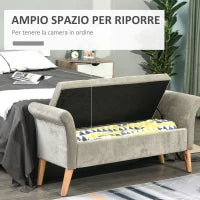 Panca Fondoletto con Vano Contenitore in Stile Vintage, Pouf imbottito, Panca per Ingresso e Camera con Braccioli, Grigio