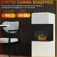 Camino a Bioetanolo da Terra con Bruciatore da 1.2L e Pannello in Vetro, 38x38x100cm, Bianco