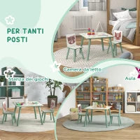 Set Tavolo e Sedie 3 Pezzi per Bambini 3-8 Anni in MDF e Legno di Pino, Verde