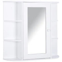 homcom Specchio Bagno Contenitore, Armadietto Bagno con Specchio, Anta Centrale e Mensole in Legno Bianco (66 x 17 x 63 cm)