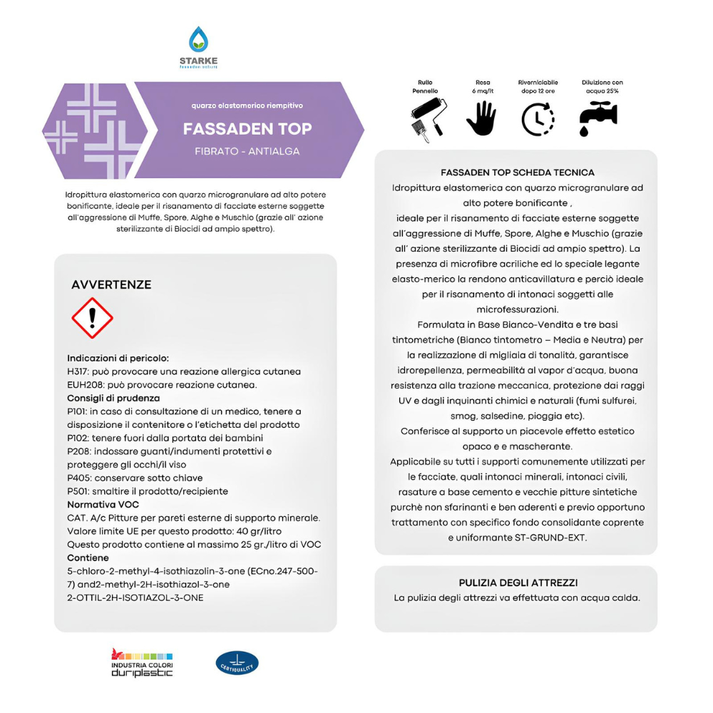 Pittura fassaden top quarzo elastomerico fibrato anticavillature idrorepellente *** formato 5 lt, confezione 1