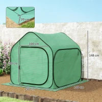 Serra a Casetta Pieghevole con Ingresso a Cerniera, in Acciaio e PE, 150x148x148 cm, Verde