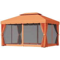 Gazebo da Giardino 4x3m con Doppio Tetto e Tende Laterali, Arancione