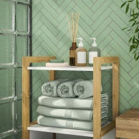 Mobile in Bambù con Cesto per il Bucato Bagno Risparmio Spazio, 2 Mensole, Dim, 40 L x 30 L x 86,5 H cm