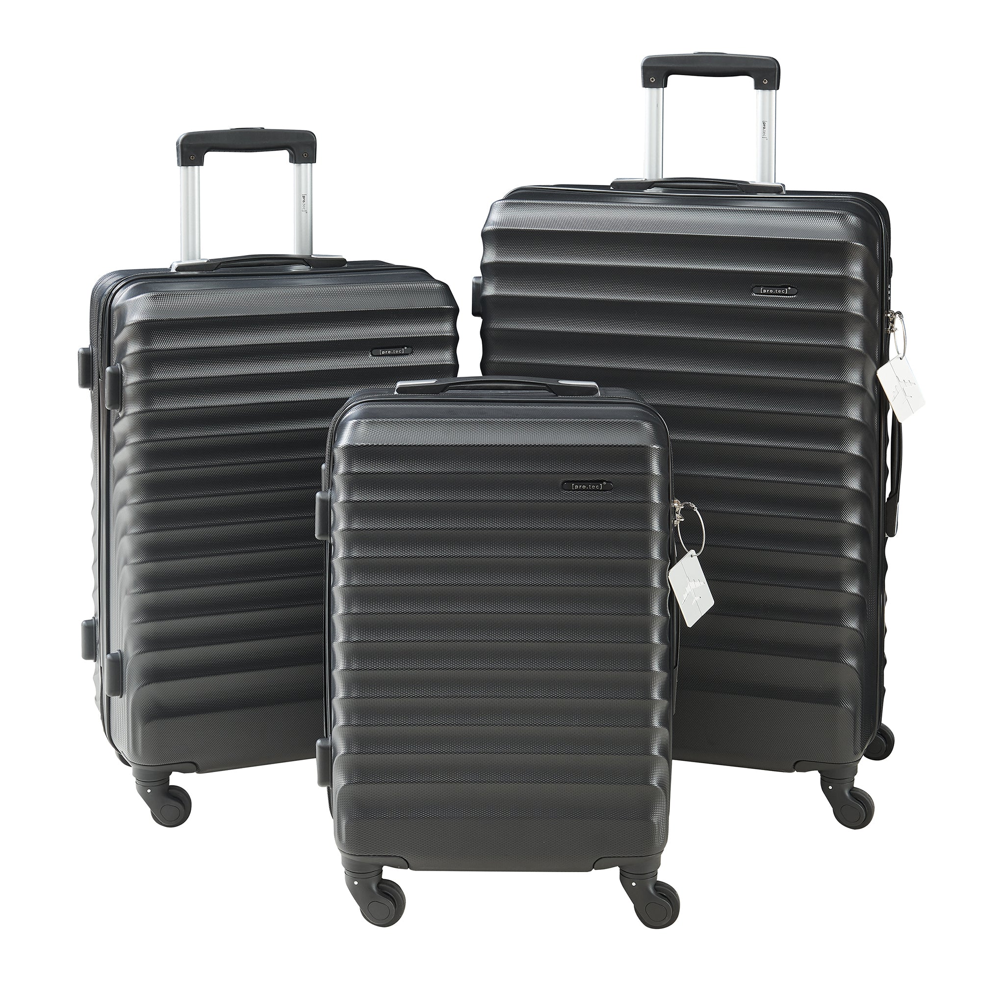 Set Trolley Pona di 3 Valigie Rigide in Misure S/M/L - Nero pro.tec