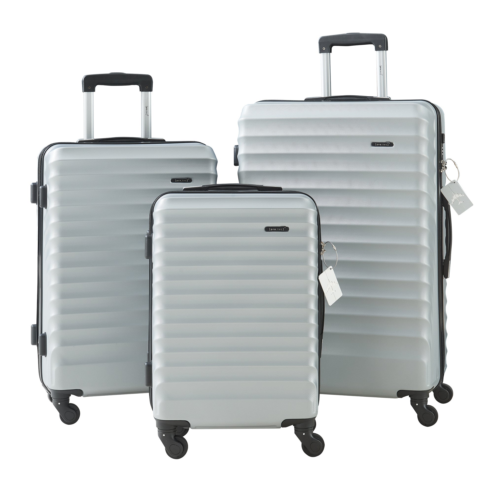 Set Trolley Pona di 3 Valigie Rigide in Misure S/M/L - Grigio Chiaro pro.tec