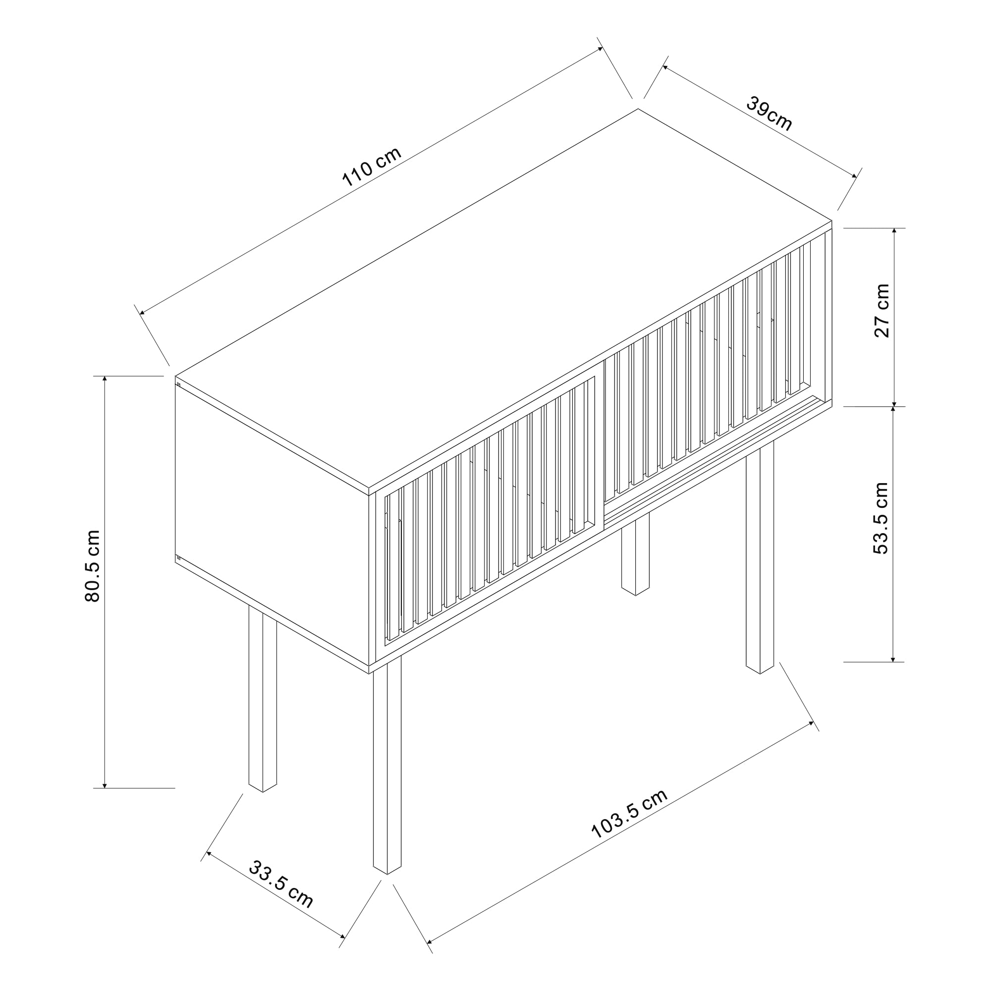 Tavolo Consolle Ypäjä in Bambù con Ante Scorrevoli 110 x 39 x 80,5 cm - [en.casa]