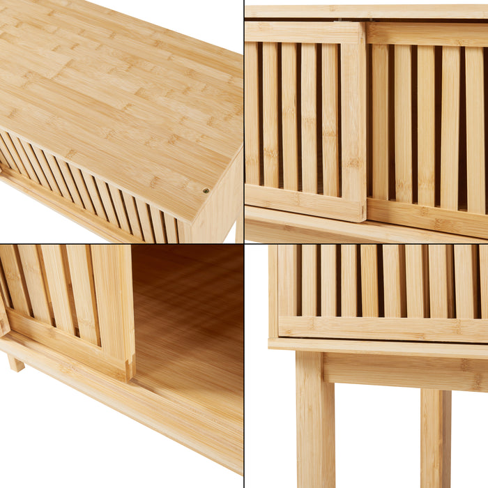 Tavolo Consolle Ypäjä in Bambù con Ante Scorrevoli 110 x 39 x 80,5 cm - [en.casa]