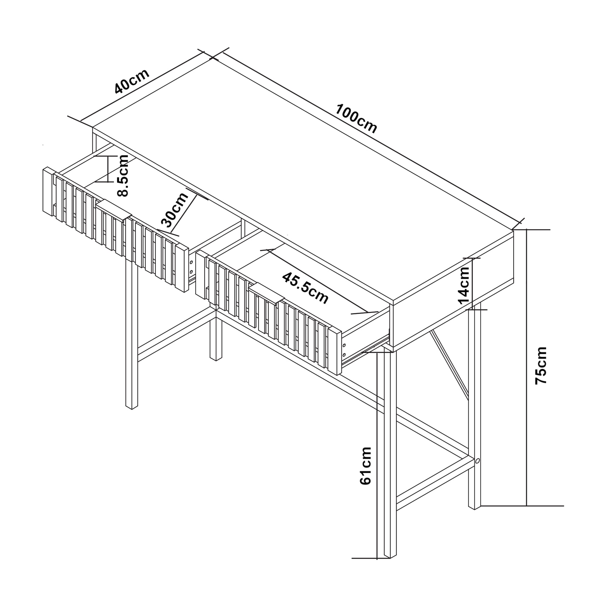 Tavolo a Consolle Luniehti con 2 Cassetti in Bambù - Nero/Naturale [en.casa]