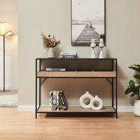 Tavolo a Consolle Belana con Ripiano e Scomparti Aperti 110 x 40 x 80 cm - Nero / Effetto Rovere [en.casa]