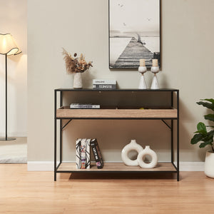 Tavolo a Consolle Belana con Ripiano e Scomparti Aperti 110 x 40 x 80 cm - Nero / Effetto Rovere [en.casa]