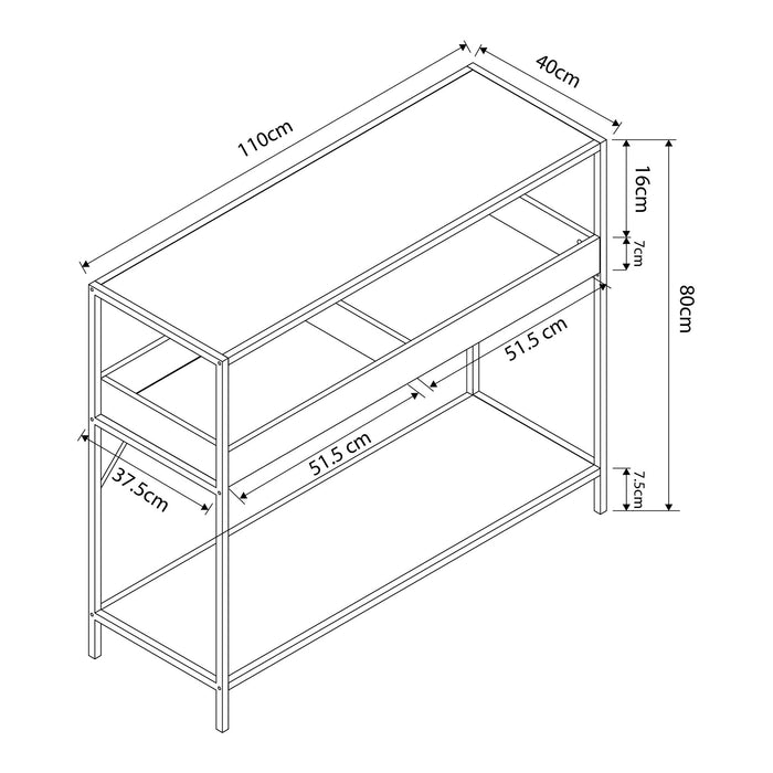 Tavolo a Consolle Belana con Ripiano e Scomparti Aperti 110 x 40 x 80 cm - Nero / Effetto Rovere [en.casa]