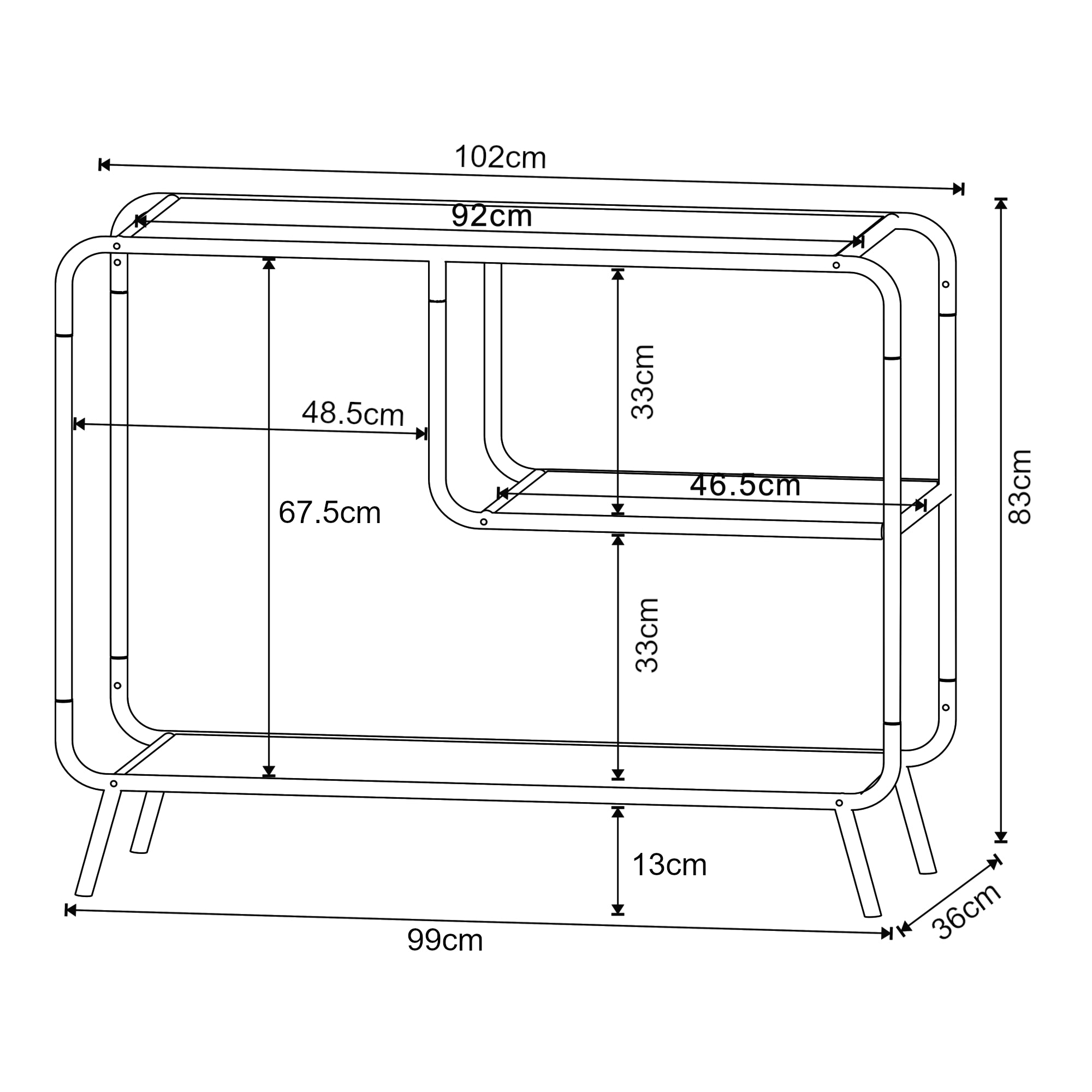 Tavolo a Consolle Krødsherad con 3 Piani di Appoggio - Effetto Rovere / Nero [en.casa]