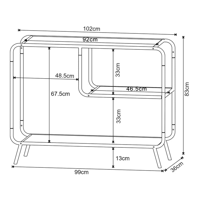 Tavolo a Consolle Krødsherad con 3 Piani di Appoggio - Effetto Rovere / Nero [en.casa]