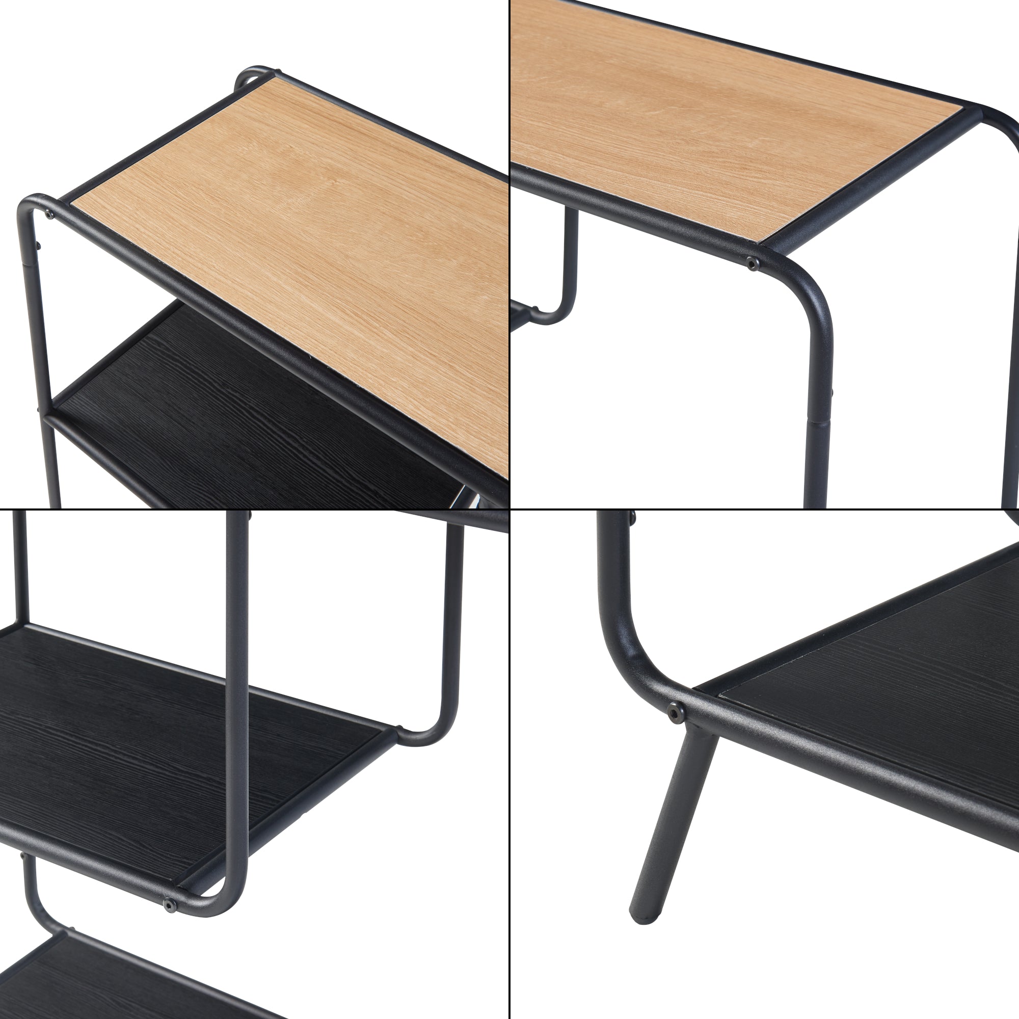 Tavolo a Consolle Krødsherad con 3 Piani di Appoggio - Effetto Rovere / Nero [en.casa]