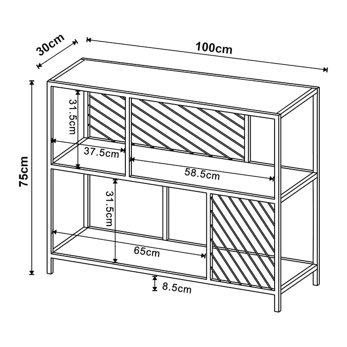 Tavolo a Consolle Övertorneå a 3 Piani 100x30x75 cm Nero / Effetto Rovere [en.casa]